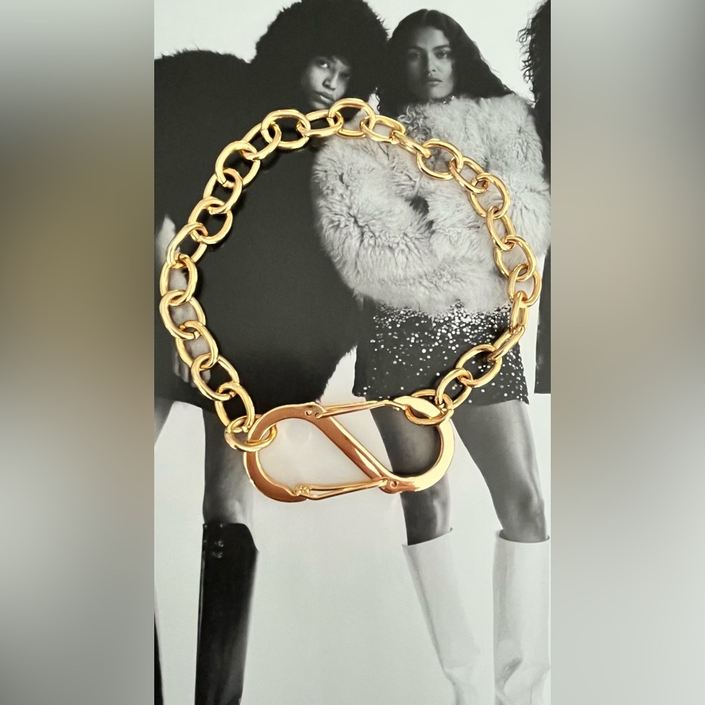 Choker Statement Link Chain Womens Necklace Gold Plated With Chunky Clasp